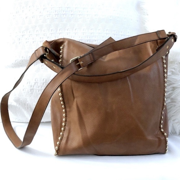 NWOT Steve Madden Large Gold Tone Studded Brown Bag - Picture 7 of 10